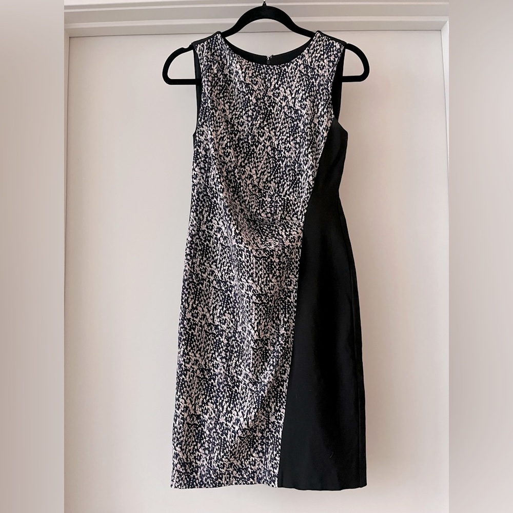 Ann Taylor | Multi Fabric Shift Dress | Black, Purple, Blue, White Pattern | 0